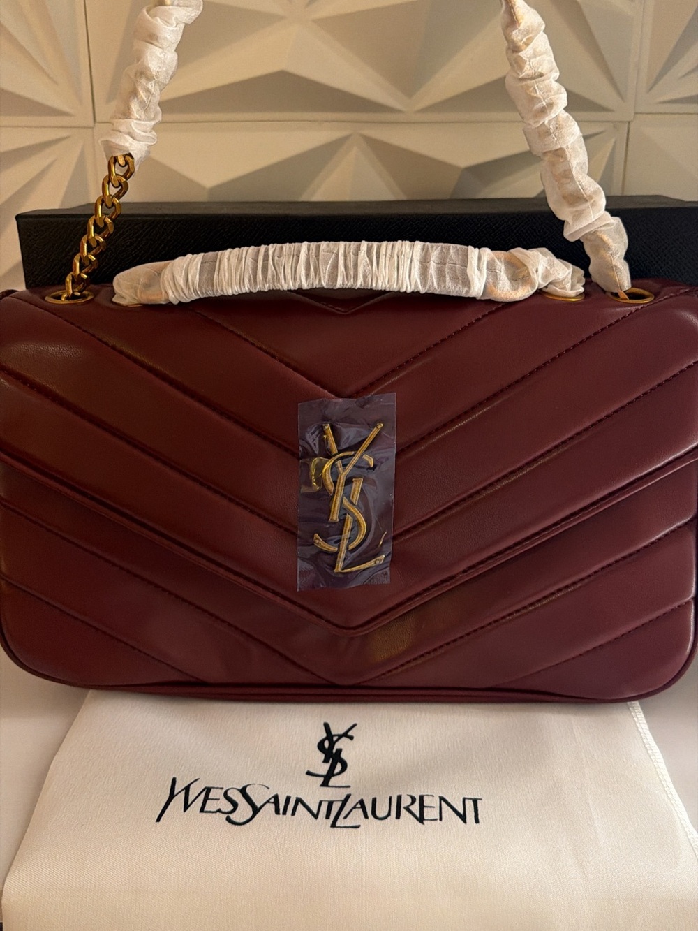 Yves Saint Laurent Quilted Shoulder Bag in Deep Burgundy with Gold Hardware